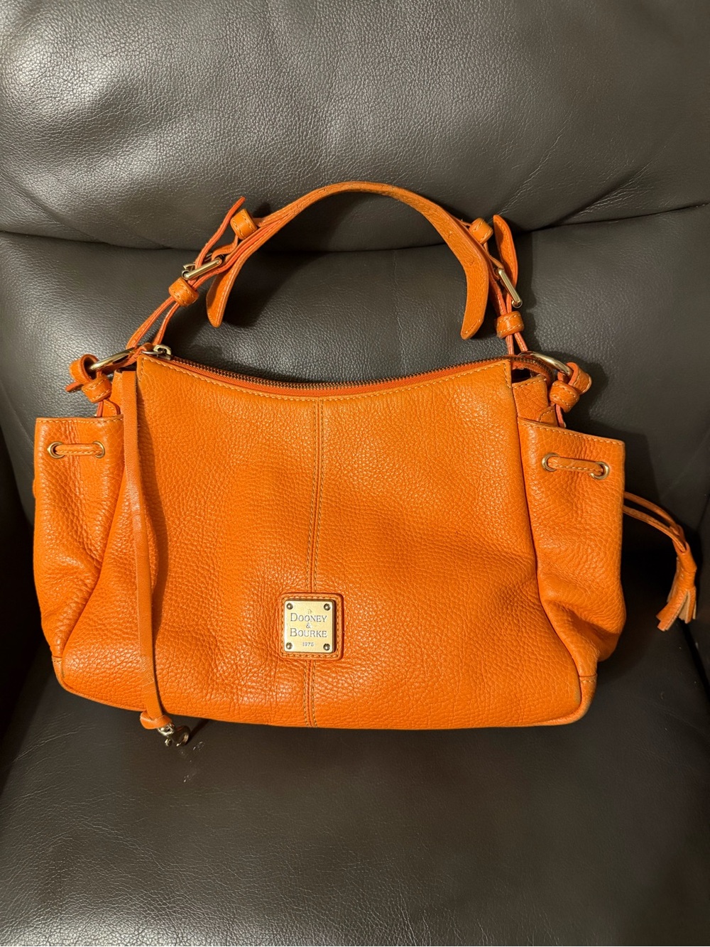 Dooney & Bourke Bright Orange Pebbled Leather Shoulder Hobo Bag